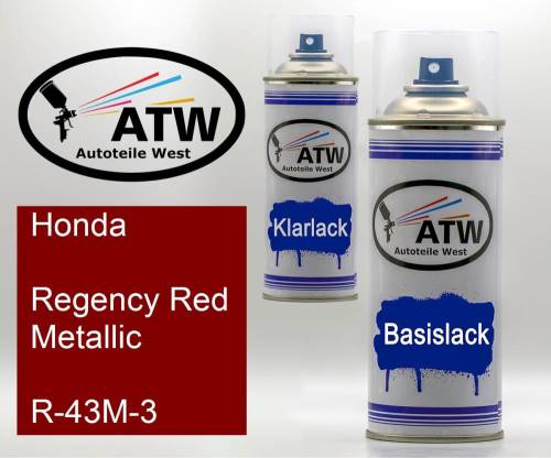 Honda, Regency Red Metallic, R-43M-3: 400ml Sprühdose + 400ml Klarlack - Set, von ATW Autoteile West.